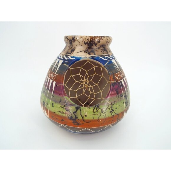 Navajo Horsehair Pottery Dreamcatcher Vase Signed by C. Smith - Picture 1 of 9
